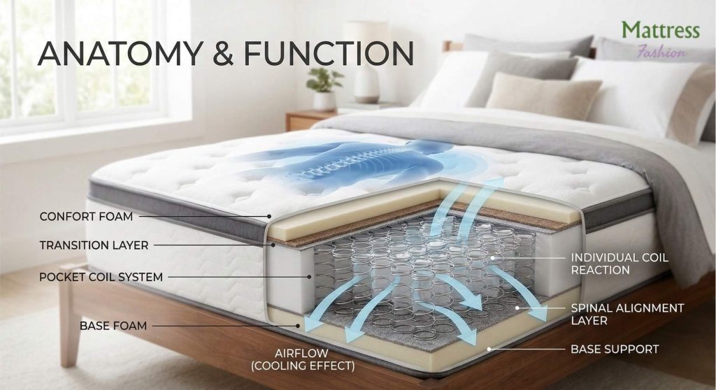 Comparison of Bonnell, Pocket, Offset, and Continuous mattress coils.